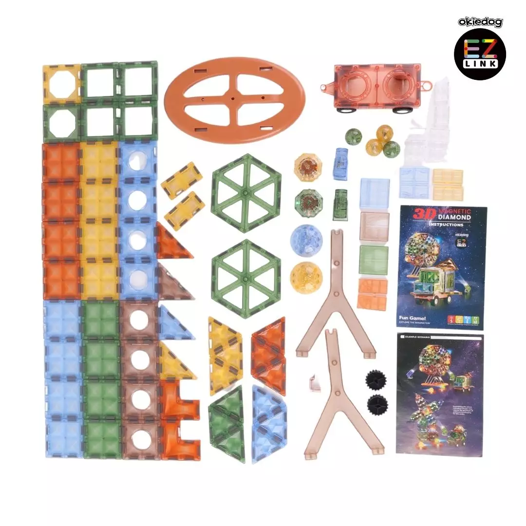 Okiedog EZLINK Magnetic Diamond With Light 87PCS - Mainan Magnet Edukasi anak