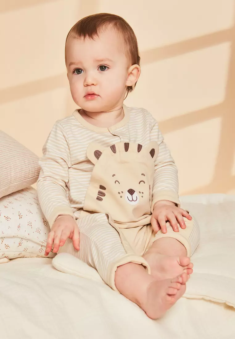 Light Beige Romper with Stripes Print