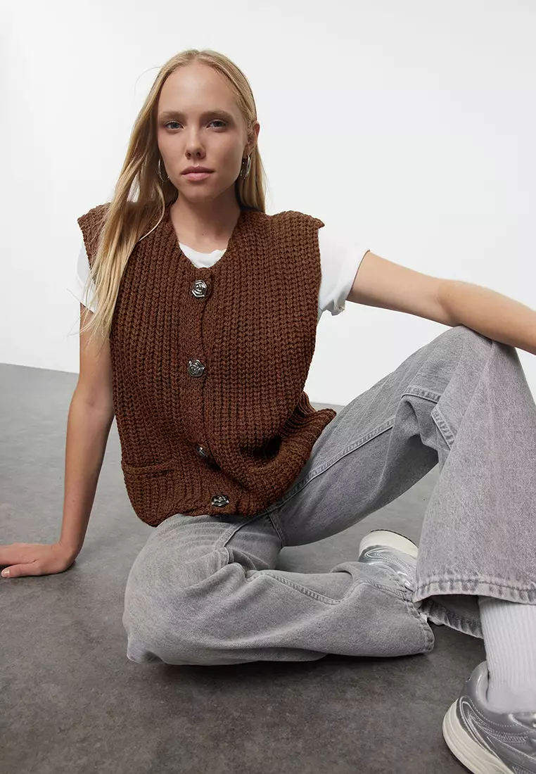 Brown Soft Textured Fitted Vest