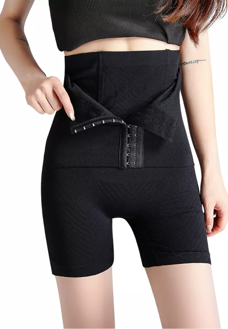 Premium Wara High Waisted Shaping & Lifting Compression Long Girdle Shapewear Shorts in Black