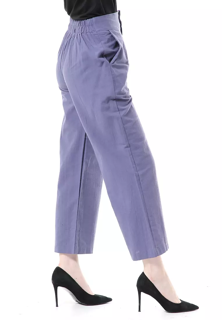 Celana Kulot Bawahan Wanita Highwaist Desain Casual Motif Polos Regular Fit - Midnight Blue