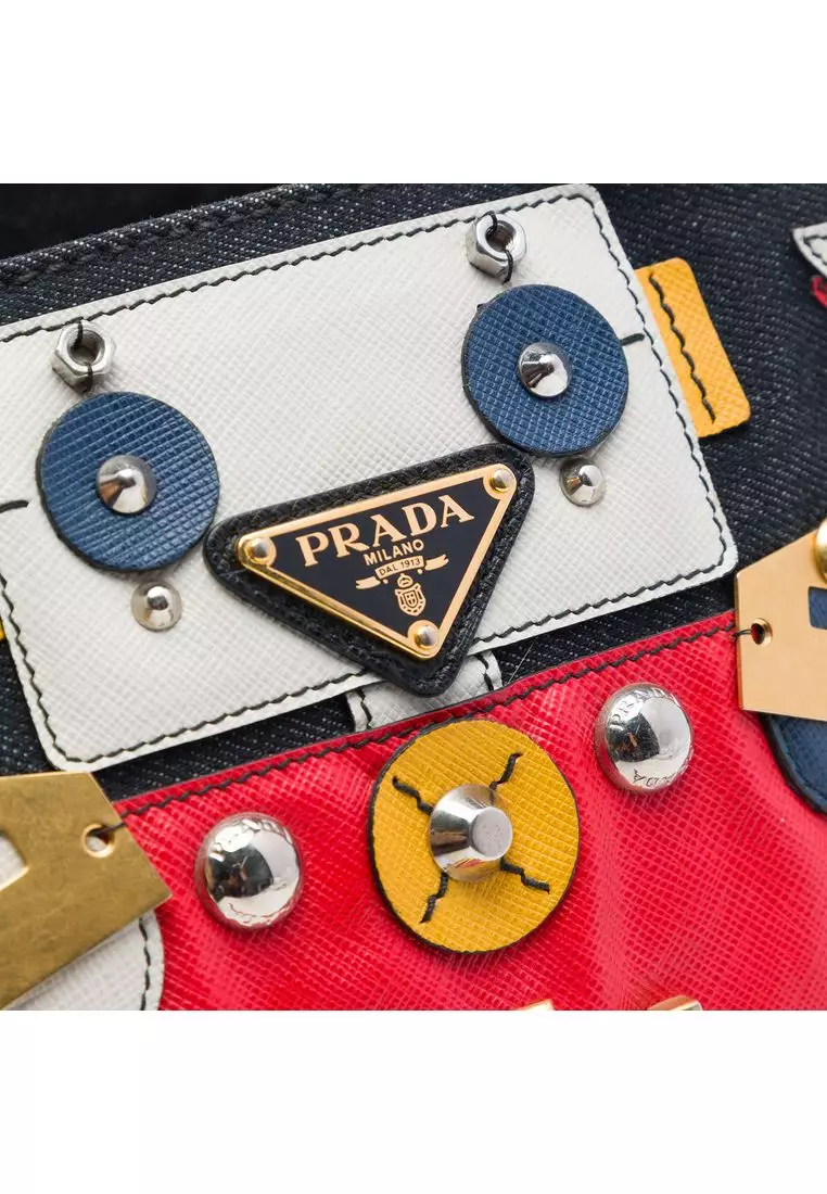 Pre-Loved Prada Small Saffiano Trimmed Denim Canapa Robot Satchel