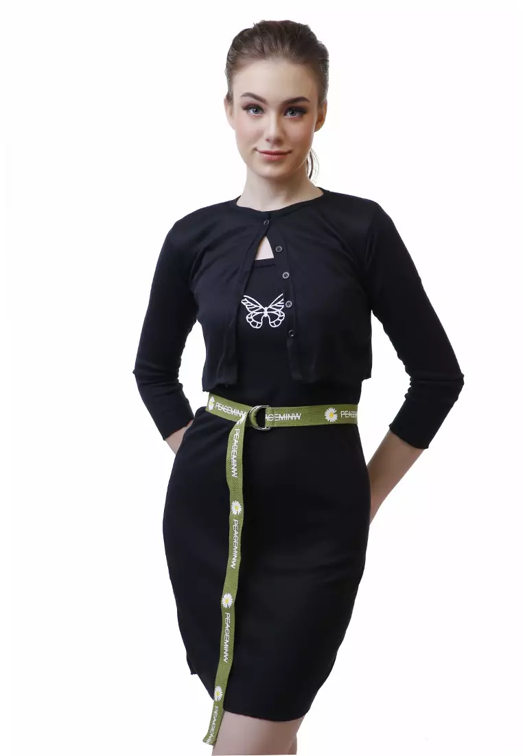 Hasina Aksesoris Fashion Ikat Pinggang Wanita Motif Bunga Casual Belt Material Canvas ORIGINAL - Green