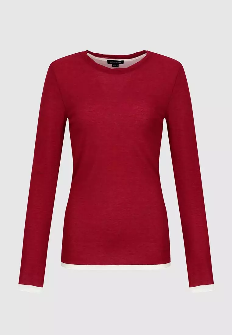 UR春季新款女装休闲简约红色圆领修身长袖T恤UWJ450010