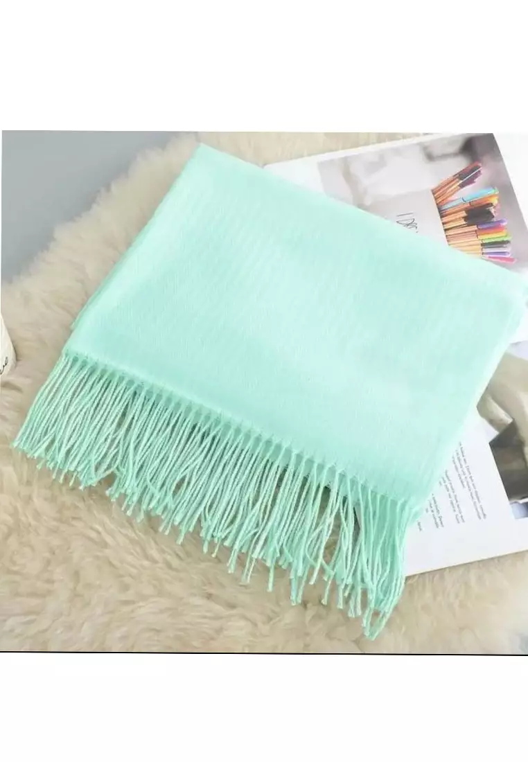 Aksesoris Wanita Plain Viscose Shawl Pashmina Syal Wanita Mint Green