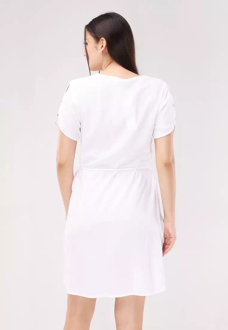 Textured Woven Short Sleeves Dress