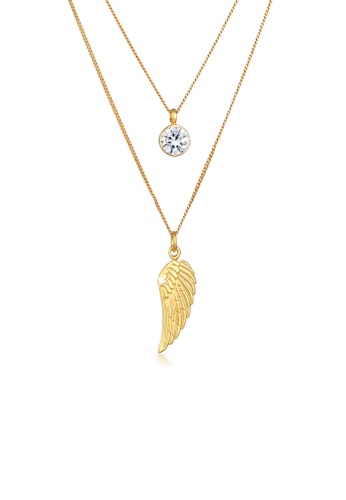 ELLI GERMANY gold Necklace Layer Wings Symbol Crystal Gold Plated 27124ACAB58DFDGS_1
