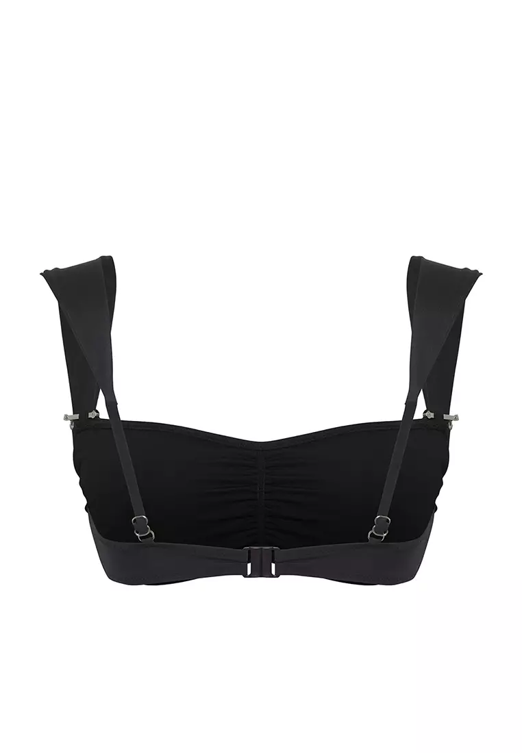 Black Square Neck Bow Accessorized Pretty Bikini Top