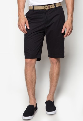 Tapered Fit Shorts with Belt (Black)