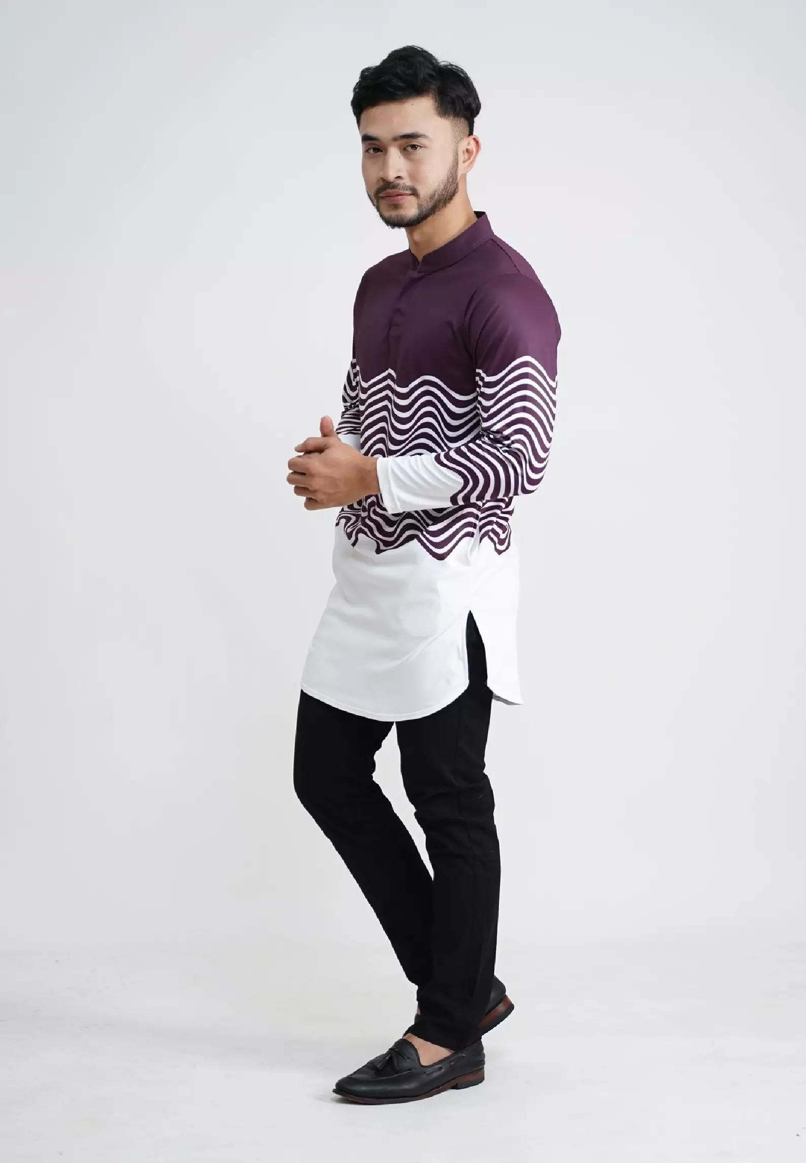 Tiento Pakaian Koko Pria Baju Muslim Dry Fit Kurta Lengan Panjang Motif Bena