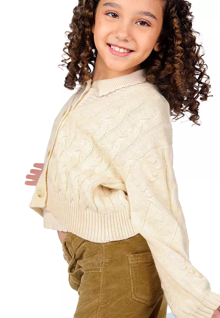 Girls Melange Chunky Cable Knit Cardi