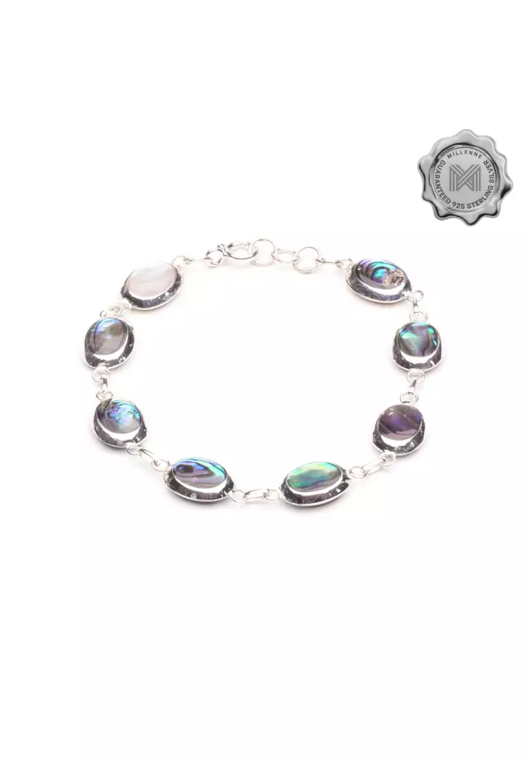 Multifaceted Abalone Shell Silver Charm Bracelet with 925 Sterling Silver