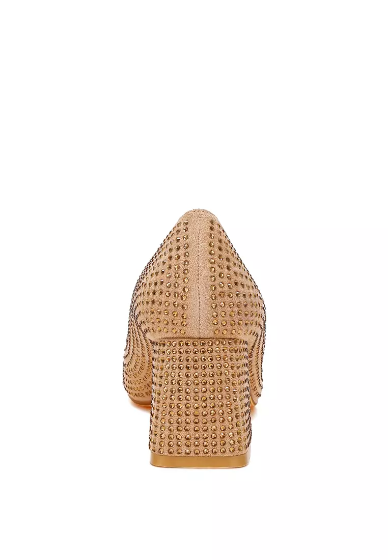 Rhinestones Embellished Pumps in Beige