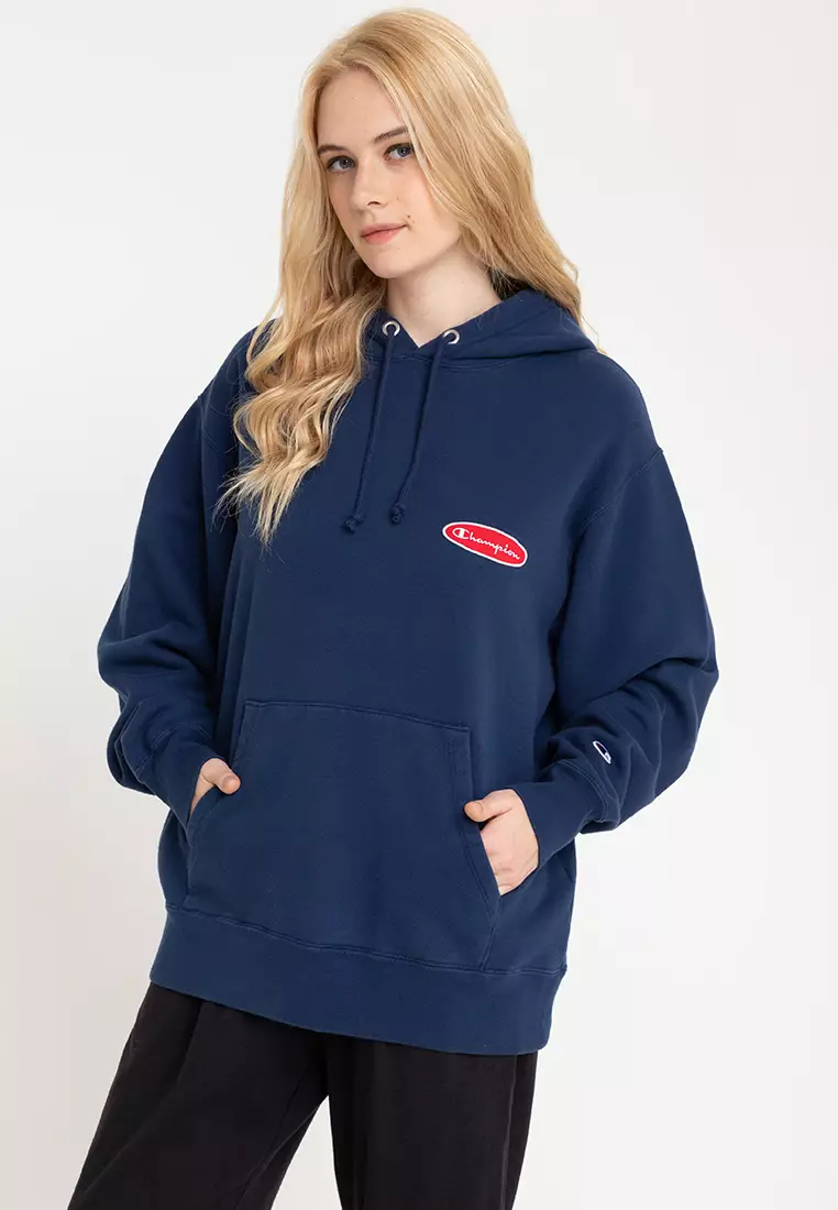 Champion Womens Sweatshirt size Large Navy logo Long Sleeve hoodie Pull  Over