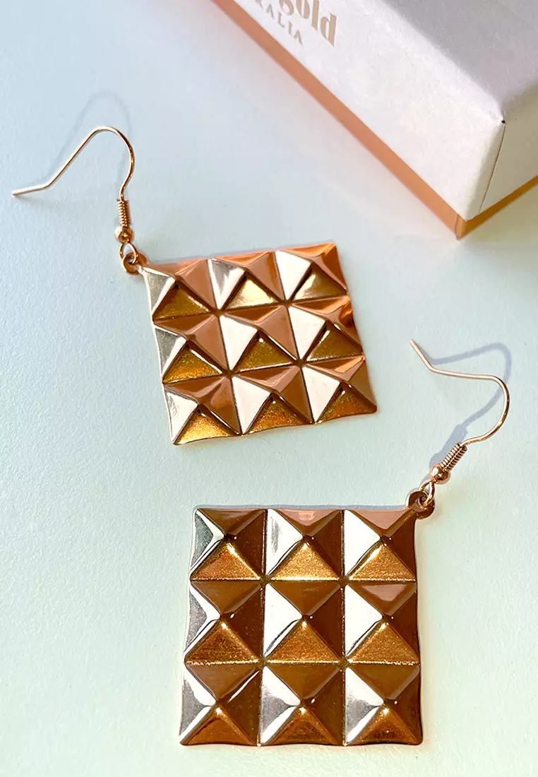 Fascination Geometric Diamond Shape Metallic  Earrings Rose Gold