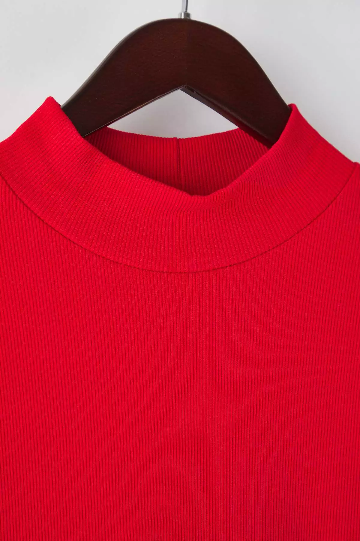 Red Stand Collar Bodycone/Fits The Body Ribbed Knit Plus Size Blouse
