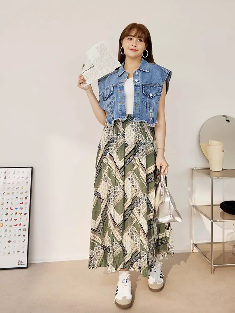 雲朵自訂款-圖騰壓褶傘襬長裙《CA2958》