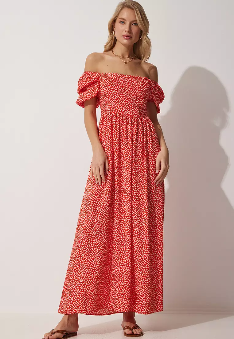 Red floral hot sale dress maxi