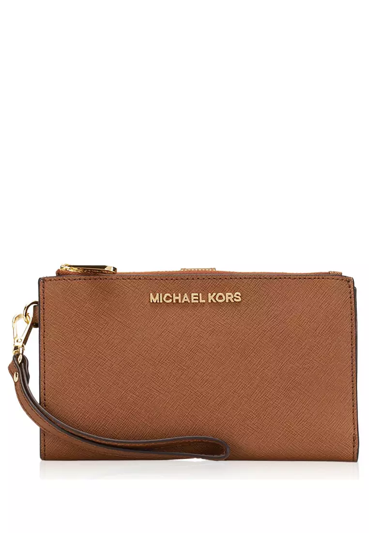 Michael Kors Double Zip Phone Wallet Wristlet Vanilla Signature MK Powder  Blush