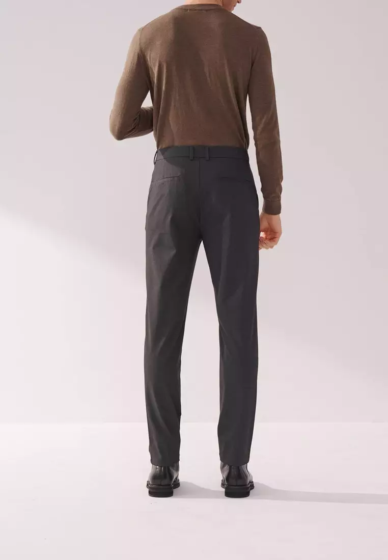 Dark Gray Slim-Fit Four-Way Stretch Casual Pants