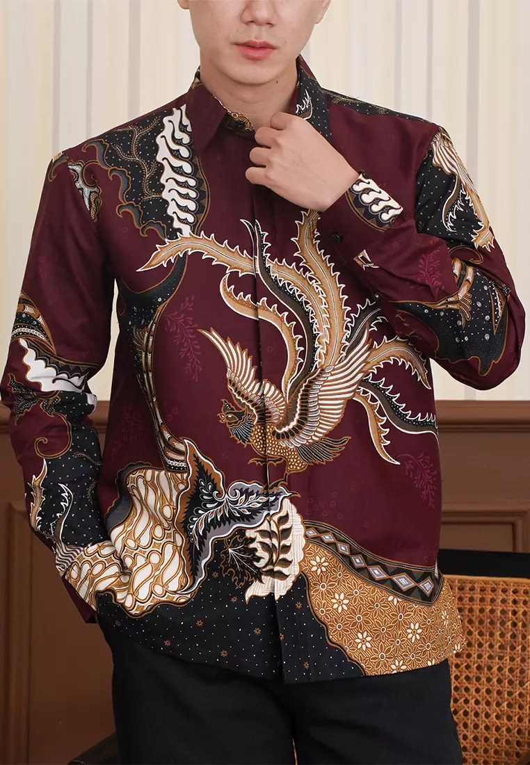 Enzy Batik Essential Kemeja Batik Pria Adinata - Burgundy