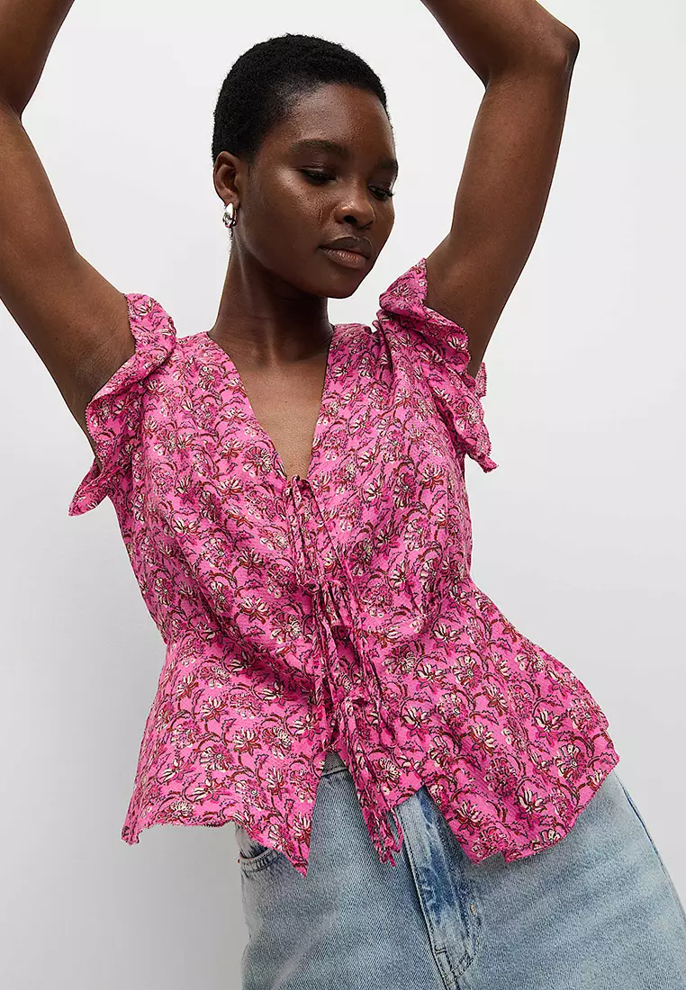 Pure Modal Floral Tie Front Blouse