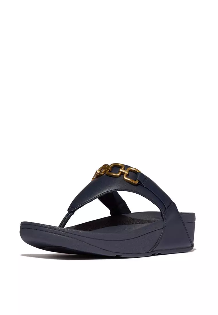 LULU Women's Square-Chain Leather Toe-Post Sandals - Midnight Navy (E1I-399)