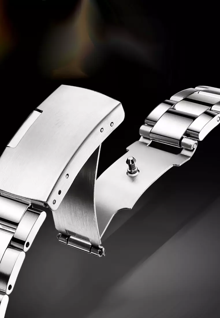 Unisex Alloy Chronograph Quartz Watch, 45mm, Stainless Steel Bracelet