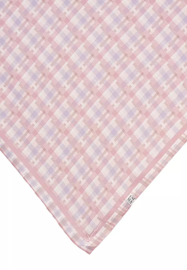 Tartan Printed Satin Square in Misty Rose