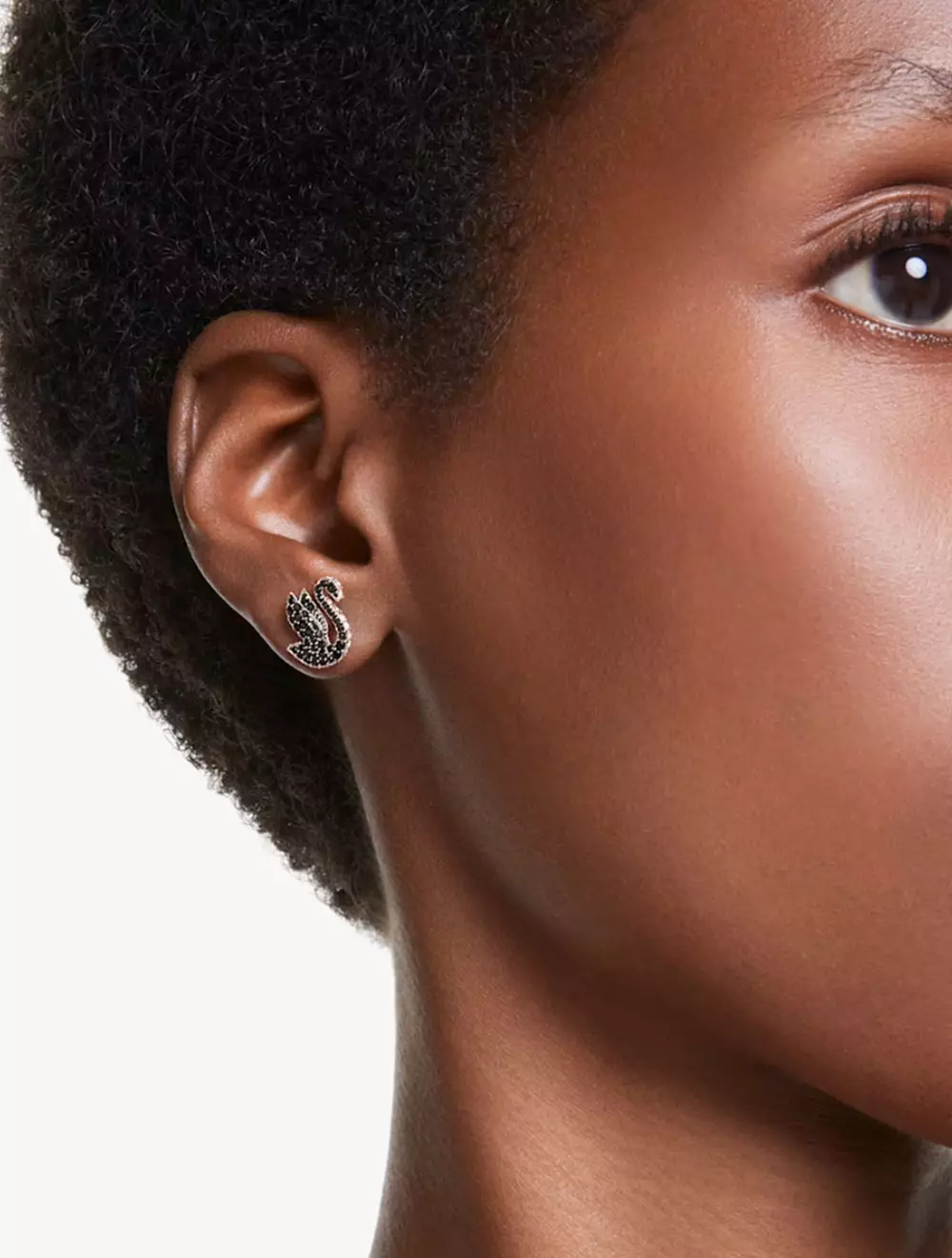 Swarovski Swan Stud Earrings, Swan, Black, Rose Gold-Tone Plated - Black