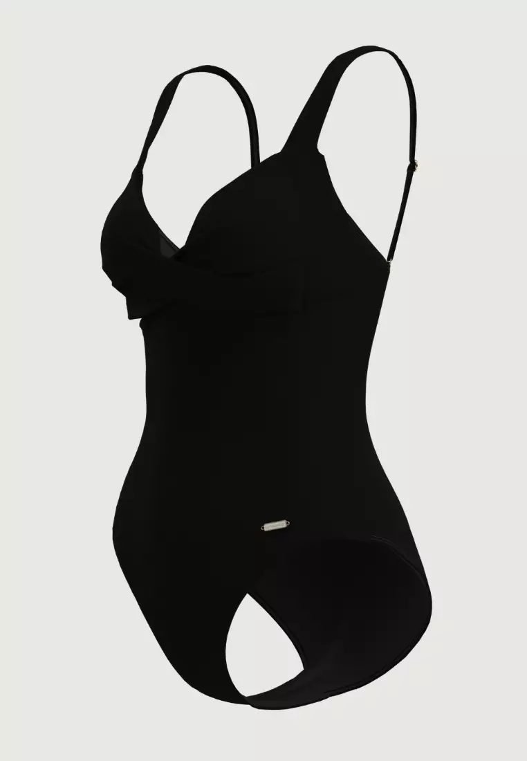 Core Solid Black Cross Front Onepiece