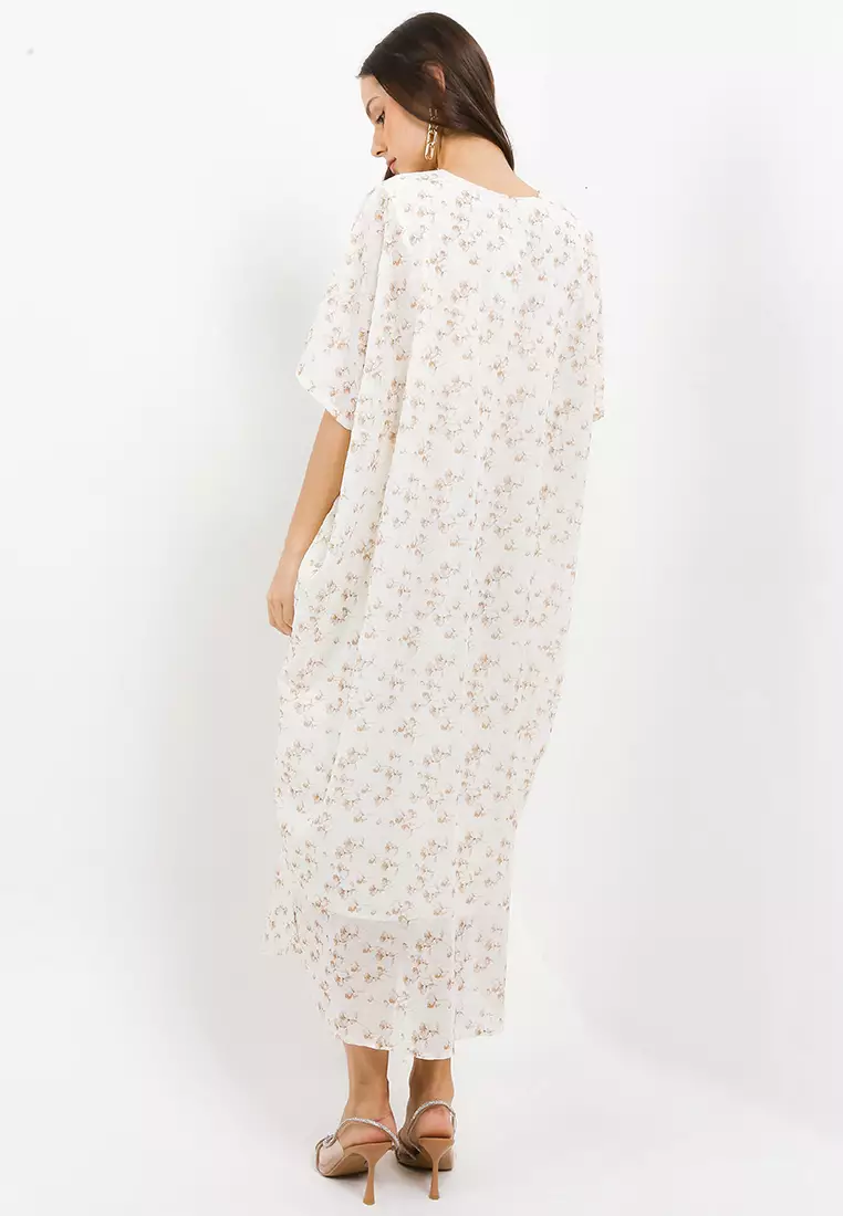 Gold Lace Met Emb Printed Chiffon Kaftan