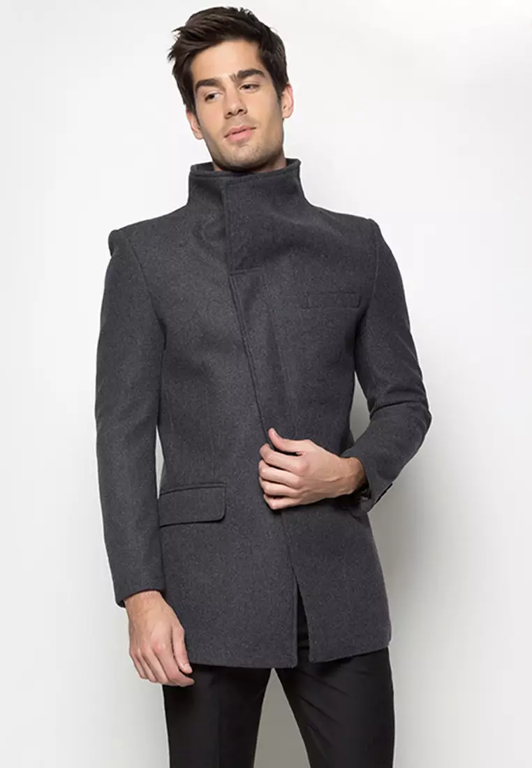 Asymmetrical collar coat mens deals
