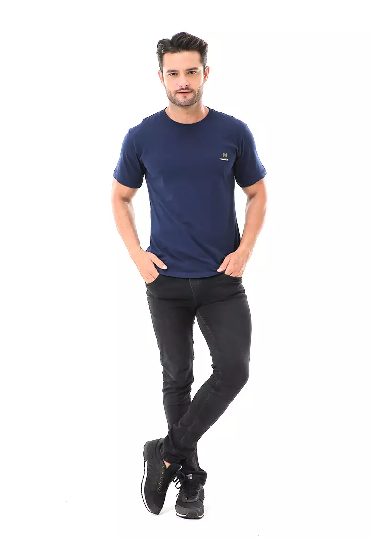 Aisley Atasan Pria Kaos Polos Lengan Pendek Casual T-Shirt Desain Simple Material Cotton ORIGINAL - Navy