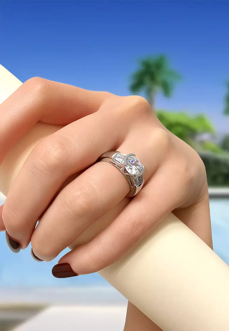 Be My Lady White Gold Layered Ring - US 8