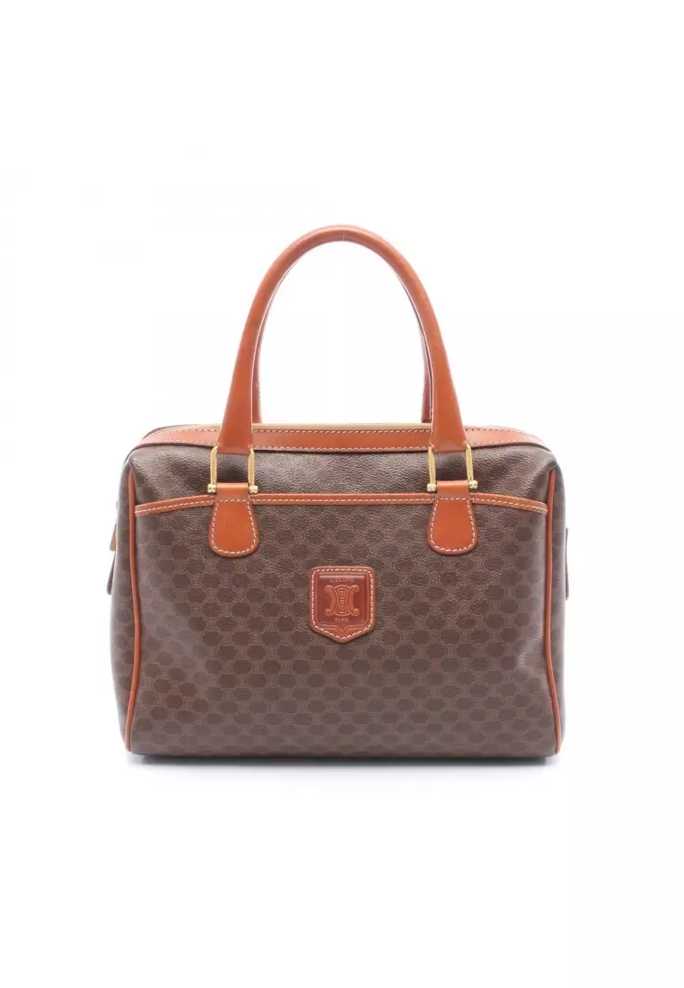 Pre-Loved Celine Macadam mini boston bag PVC leather Brown Dark brown