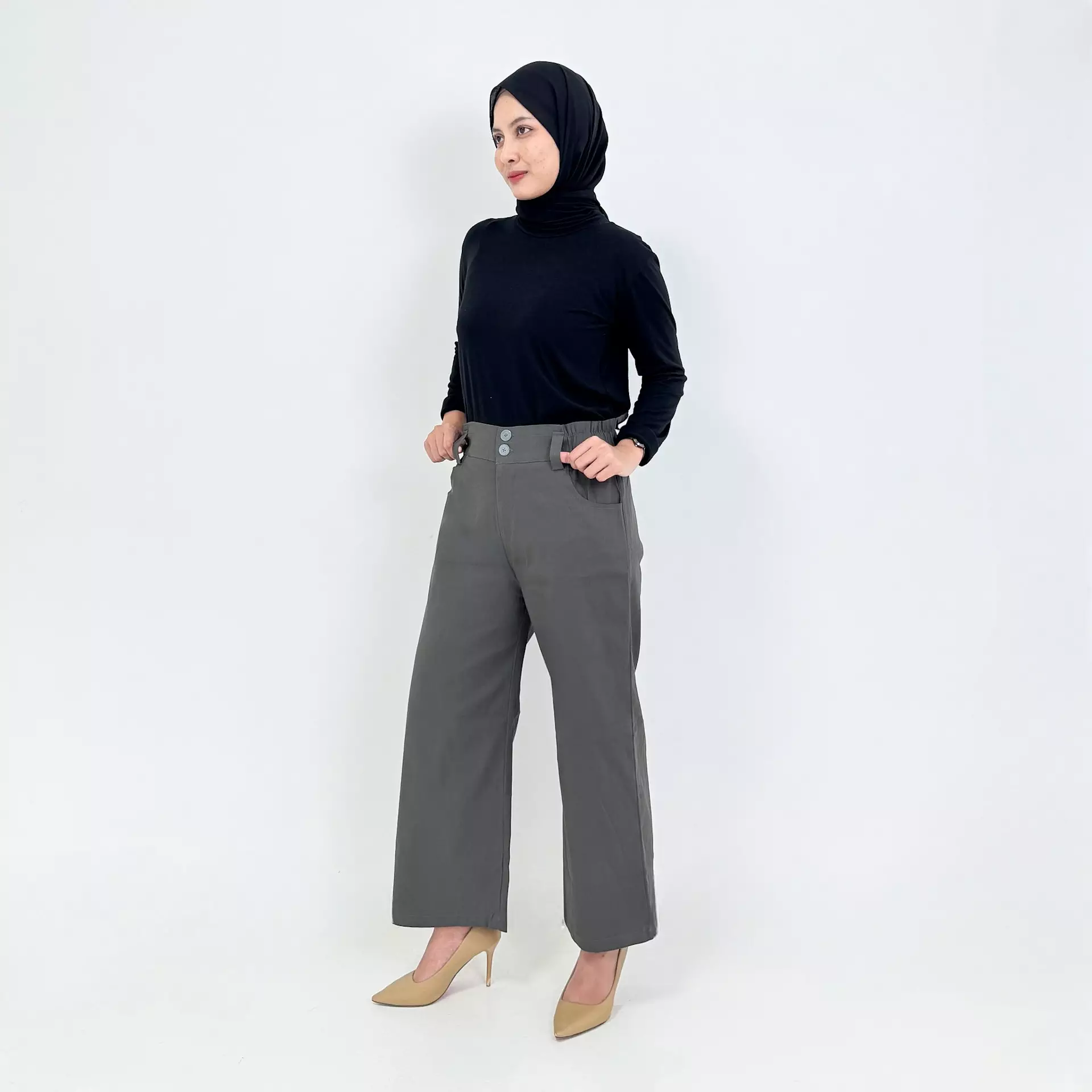 Aini Twill Pants [ABU TUA] Celana Panjang Polos Basic Wanita
