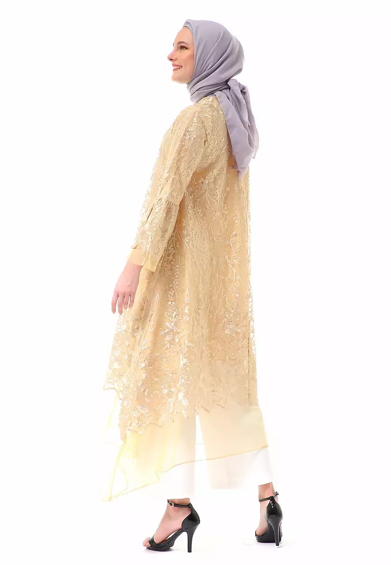 Aliyah Long Dress Motif Bunga High Quality Premium - Mustard