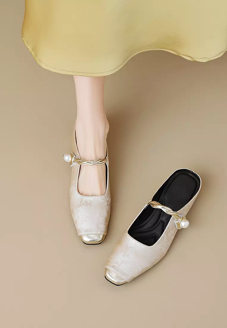 3.5CM Pearl Strap Satin Mules WW958-3