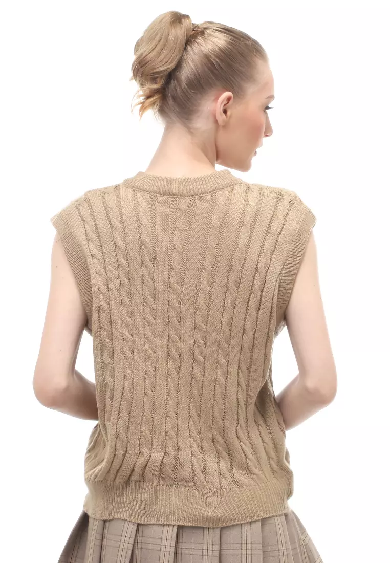 Urice Vest Rajut Atasan Wanita V-neck Sleeves Design Elegant- Khaki