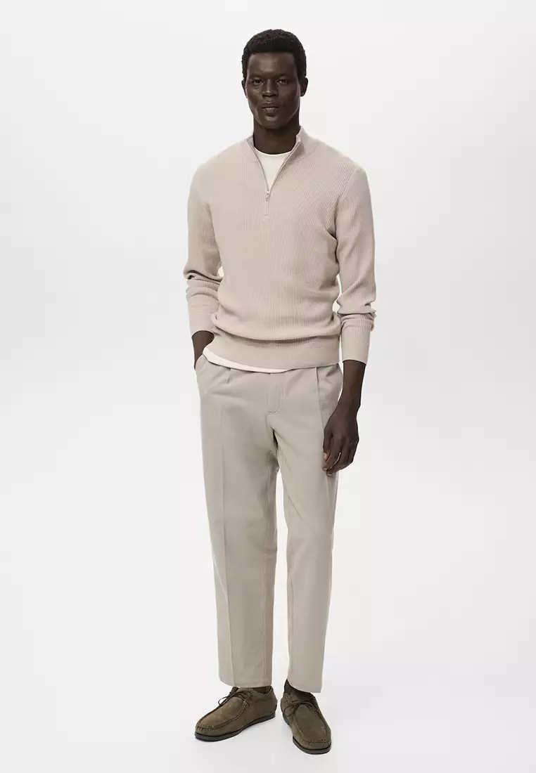 Ribbed Sweater With Zip Neck