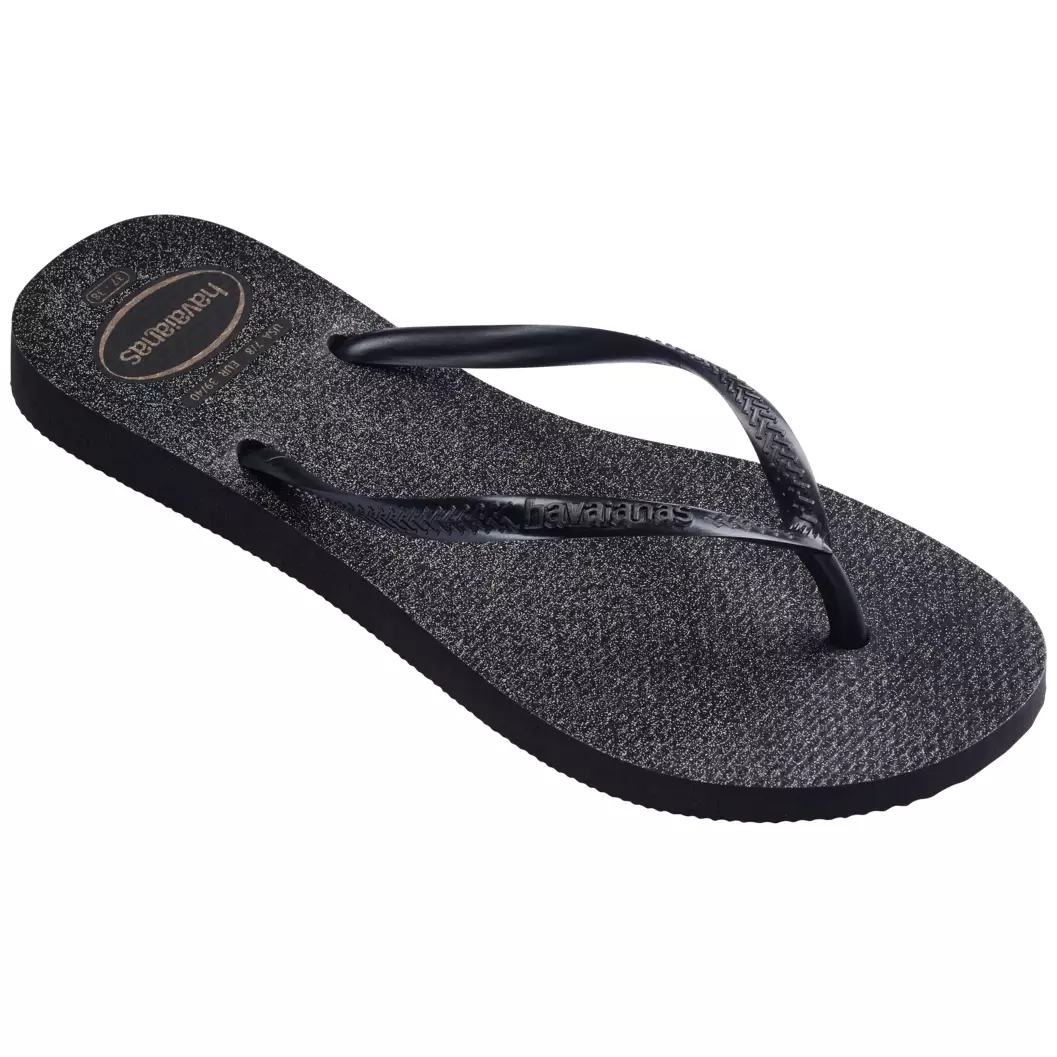 [ONLINE EXCLUSIVE] Havaianas Slim Gloss Black / Silver / Black - Sandal Wanita
