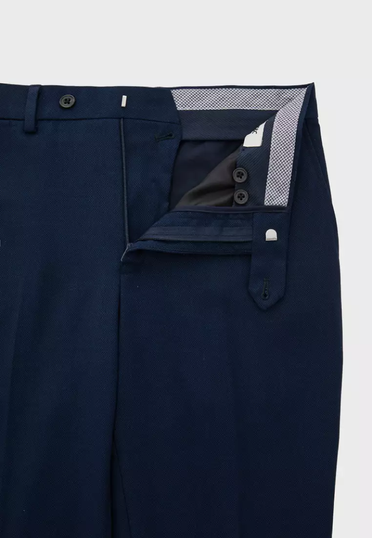 Midnight Blue Textured Tailored Trousers