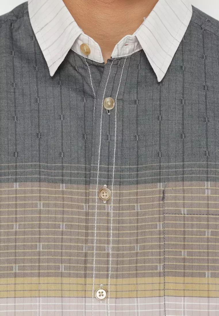 POLICE Kemeja Border Printing Coklat Abu Regular Fit Pria