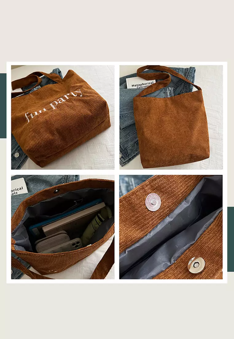 Wakakids Tas Selempang Wanita Pria Unisex Sling Korean Bag Corduroy Fun Party Venrc Coklat