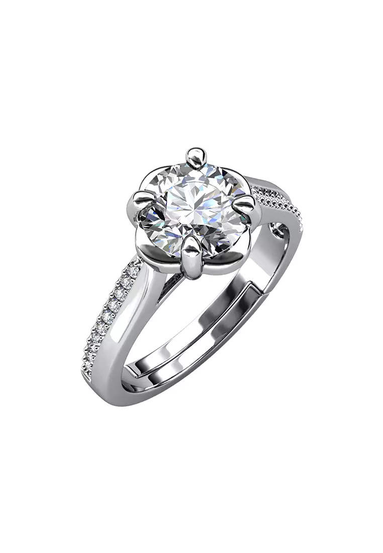 Berlian Moissanite La Rose Ring [GRA CERTIFICATE MOISSANITE DIAMOND] - Cincin 1carat Moissanite Diamond 925 Silver Celesta by Her Jewellery