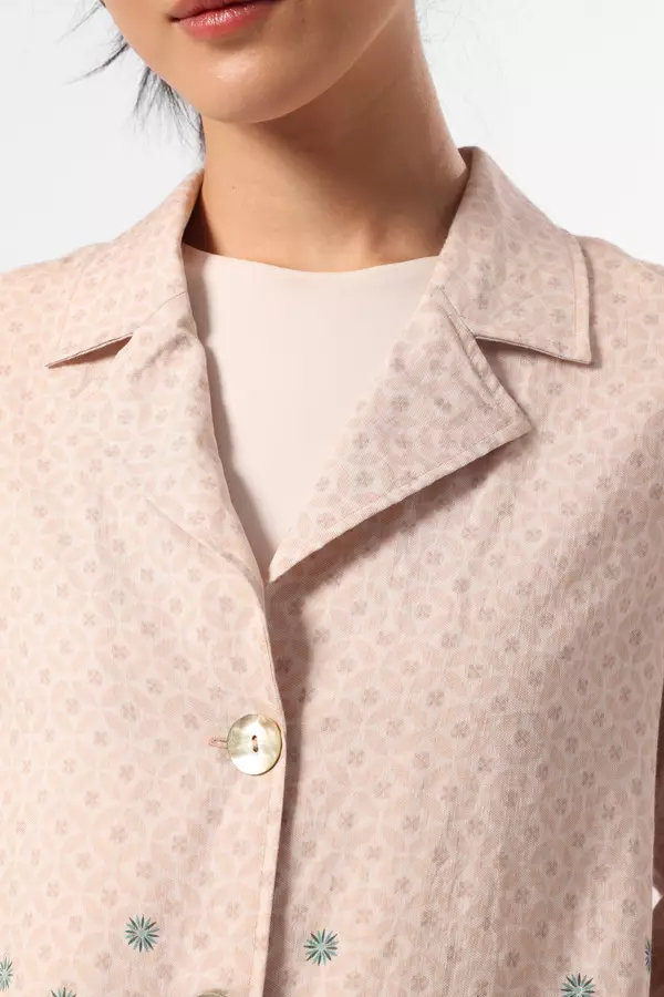 MINIMAL - Ayudewi - Crop Blazer Motif Bunga - Beige Warna Beige