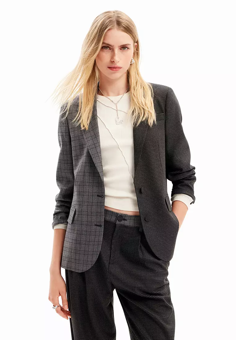 Desigual Woman Straight houndstooth patch blazer.