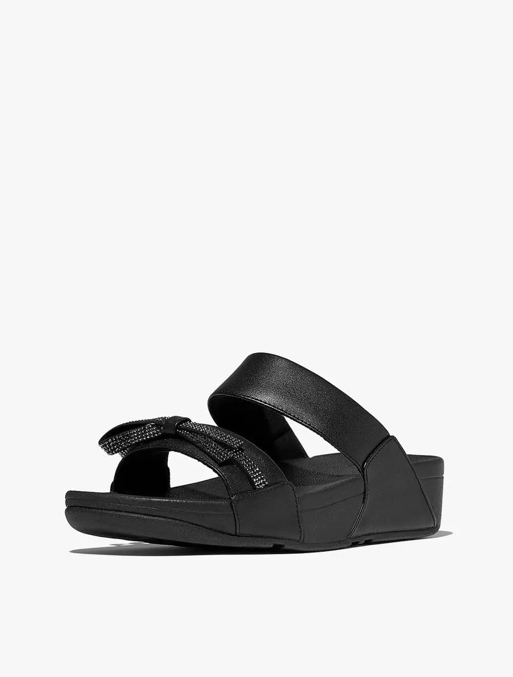 Fitflop Lulu Glitz-Bow Leather Slides - Black