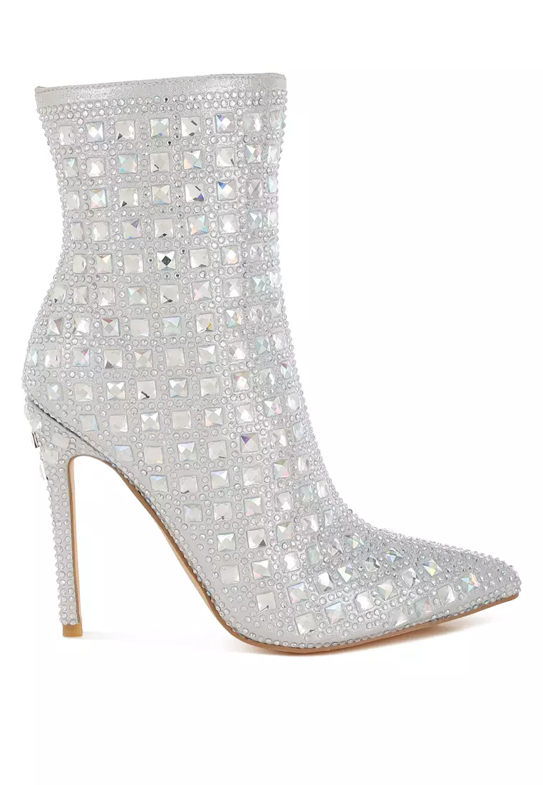 Discount on London Rag  shoes - SKU: Pointed Toe Rhinestones Stiletto Boots in Silver
